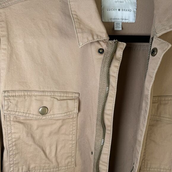 Lucky Brand Field Jacket Medium Khaki Snap Button Utility Lightweight Coat - Picture 4 of 13